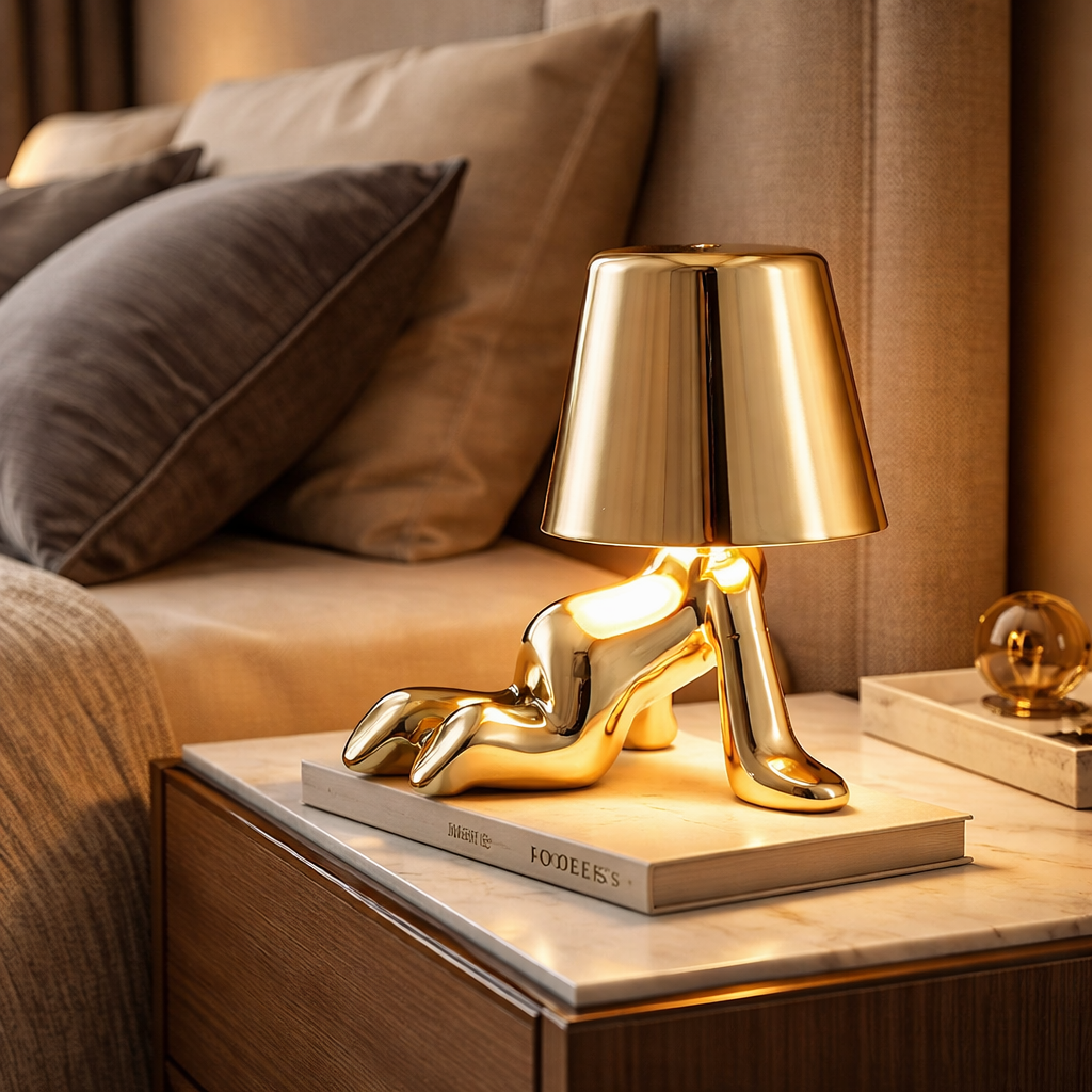 Lampe de Table Homme Doré Chrome Nordique Rechargeable