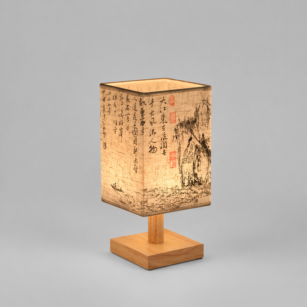 Lampe Style Chinois en Bois et Tissu