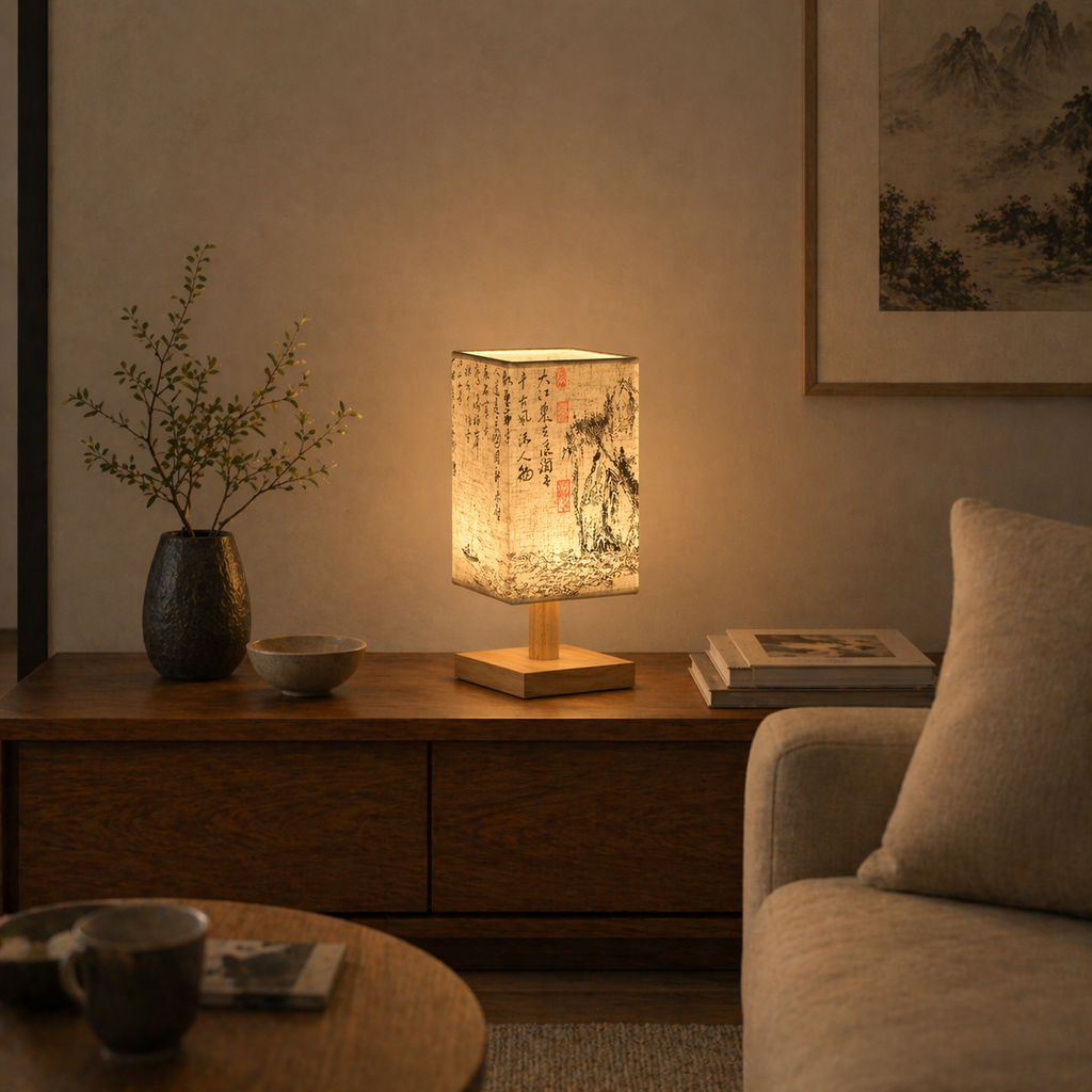 Lampe Style Chinois en Bois et Tissu