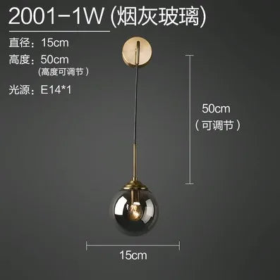 Applique Murale Boule en Verre Dorée