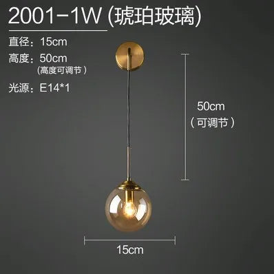 Applique Murale Boule en Verre Dorée