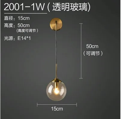 Applique Murale Boule en Verre Dorée