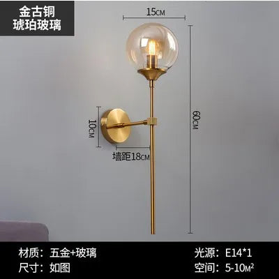 Applique Murale Boule en Verre Dorée